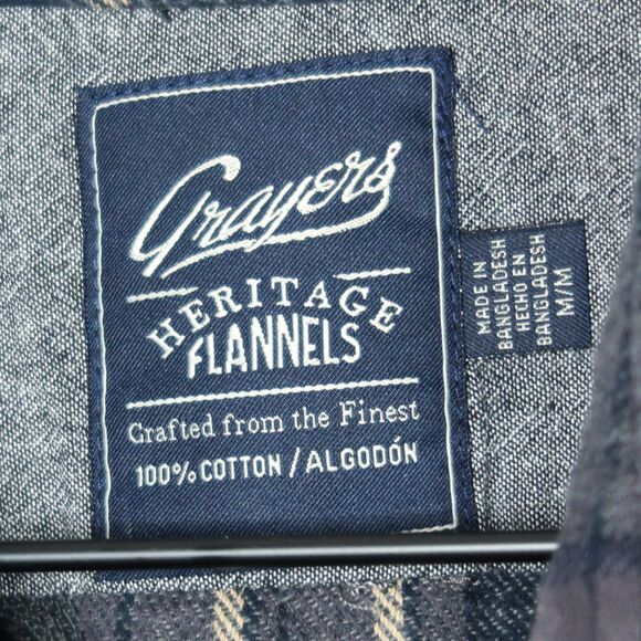 Grayers Heritage Flannels Mens Button Up Shirt Medium Gray Plaid Blue Thick Cozy - Picture 3 of 9